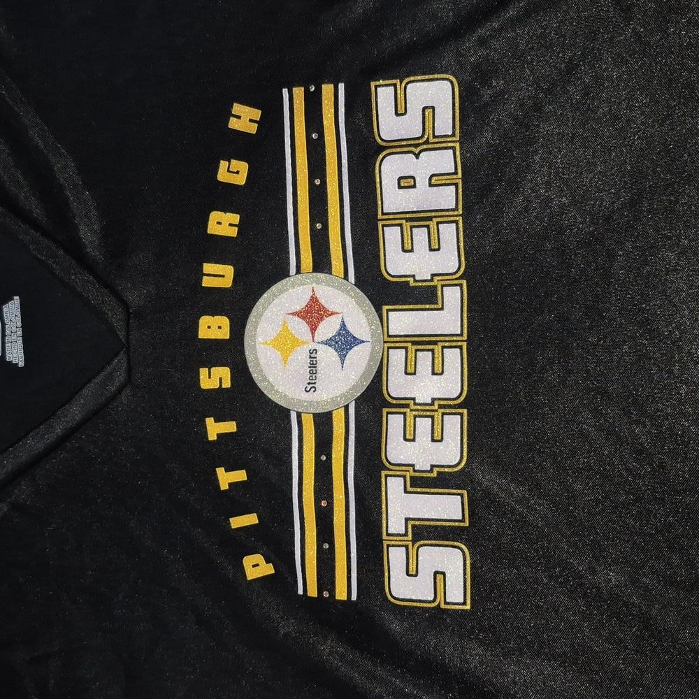 NFL Pittsburgh Steelers Womens Black and Gold Shirt